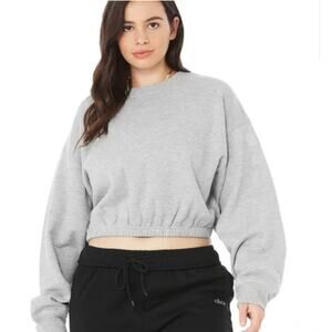 alo Devotion Crew Neck Crop Pullover Sweatshirt Heather Gray Size L or XL No Tag